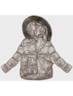 Béžová dámska zimná bunda s kapucňou (B8205-12)