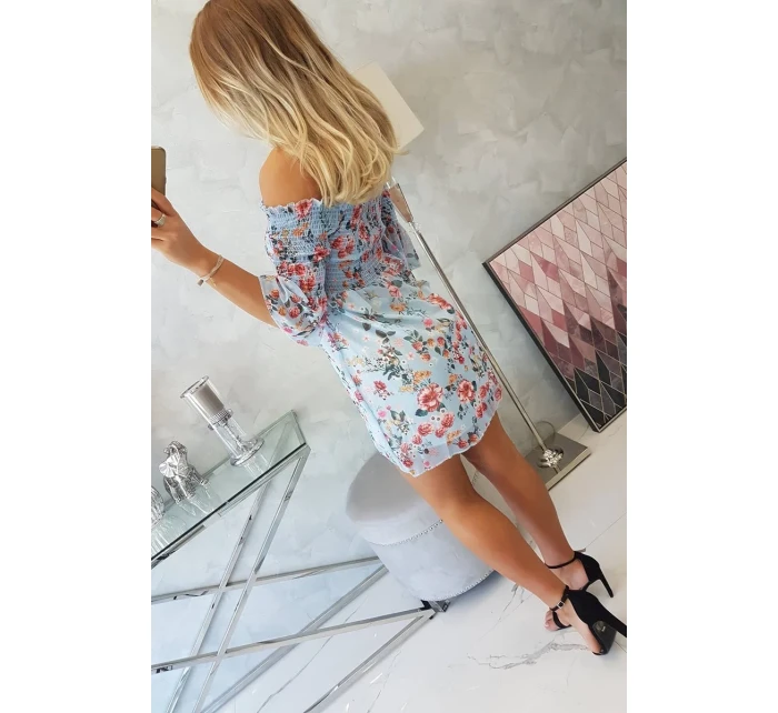 Španielske šaty s kvetinovým motívom modrej