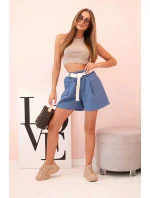 Dámske šortky s vysokým pásom a opaskom denim Dámske šortky s vysokým pásom a opaskom denim