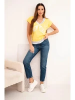 Dámska bavlnená blúzka s výstrihom do V a žltou potlačou NEW YORK