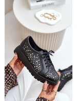 Zazoo 2973 Skórzane Półbuty Na Platformie Z Ażurowym Wzorem Czarne