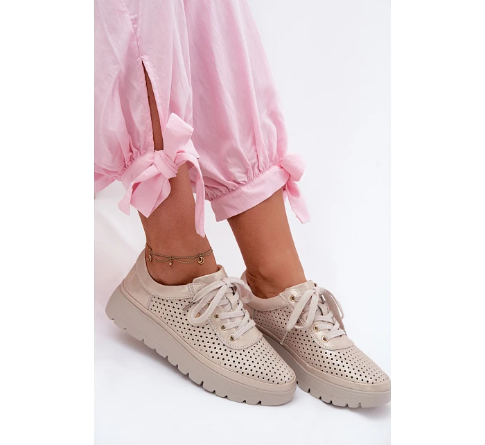 Kožené síťované dámské polobotky Vinceza 79629 zlaté