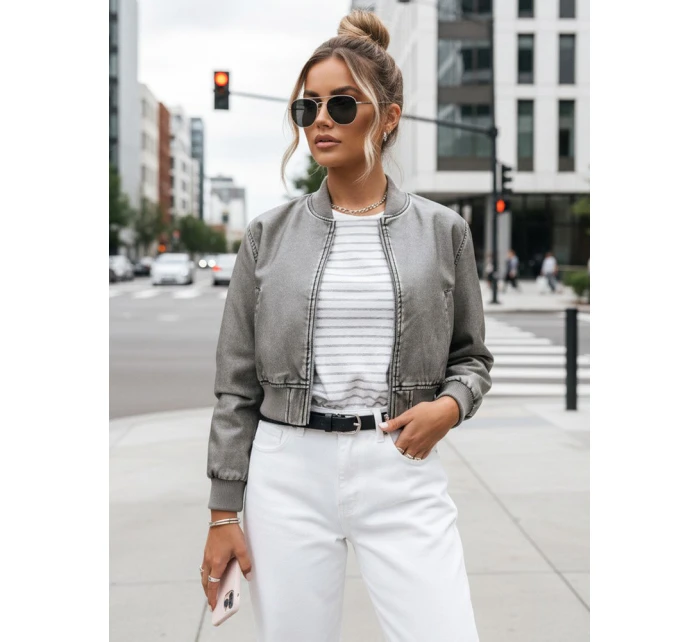 Dámská kožená bunda šedá Dstreet model 21976924 - FashionStreet