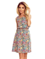 VICTORIA - Dámske trapézové šaty s farebným vzorom 296-1