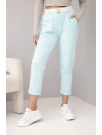 Dámske bavlnené nohavice s opaskom a ohrnutou nohavicou mätou