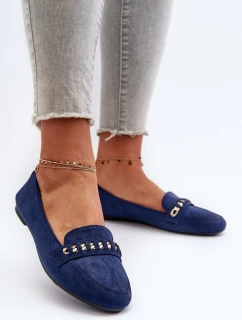 Błyszczące Mokasyny Damskie Z Łańcuchem Granatowe Aredilla