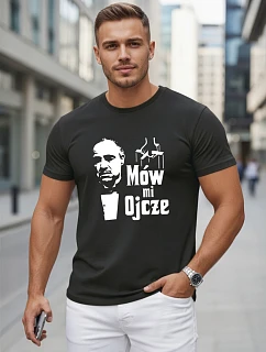 Tshirt męski klasyczny z nadrukiem bawełniany czarny model 22217892 - FashionStreet