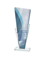 Sklenená trofej s farebnou potlačou LuxorJet, gravírovaním a atramentovou výplňou