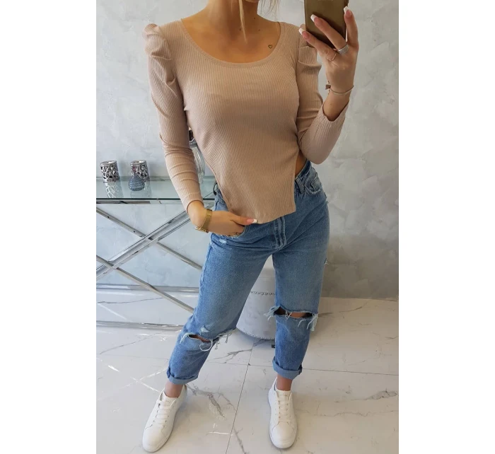 Blúzka s buffovými rukávmi tmavo béžová