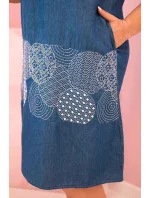 Dámske plus veľkosť šaty bez rukávov s ozdobným vzorom denim