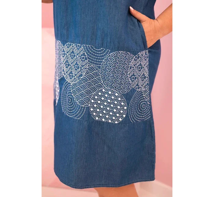 Dámske plus veľkosť šaty bez rukávov s ozdobným vzorom denim