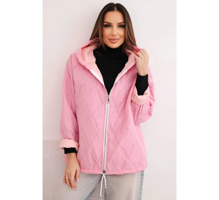 Dámska jarná prešívaná bunda s kapucňou a zipsom svetlo ružová