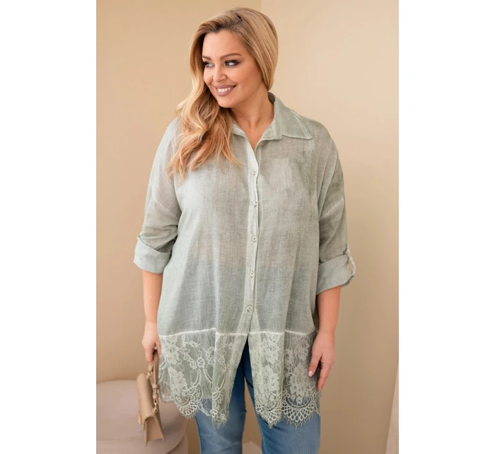 Dámske bavlnené tričko s čipkou Khaki