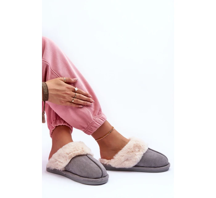 Dámské Pantofle s Kožešinou Šedé model 21563584 - Boto