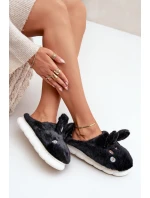 Futrzane Kapcie Z Motywem Króliczka Czarne Natasha