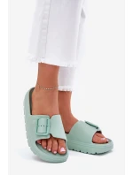 Klapki Damskie Piankowe Na Platformie Z Klamrą Zielone Viasara