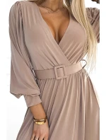 536-2 FIORELLA Dlhé šaty so širokým pásom a výstrihom - BEACH