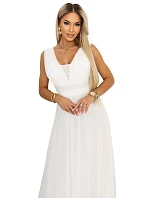 Dlouhé maxi šaty s  a hlubokým výstřihem ecru barva model 22079727 - numoco basic