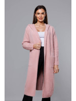 Dlhý vlnený prehoz cez oblečenie typu alpaka v bledo ružovej farbe s kapucňou (M105-1)
