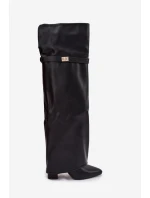 Ocieplane Kozaki Z Wywiniętą Cholewką Za Kolano Obcas Słupek Czarne Serelle