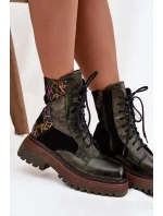 Skórzane Botki  Damskie Na Platformie Maciejka 07104-09 Ciemnozielone