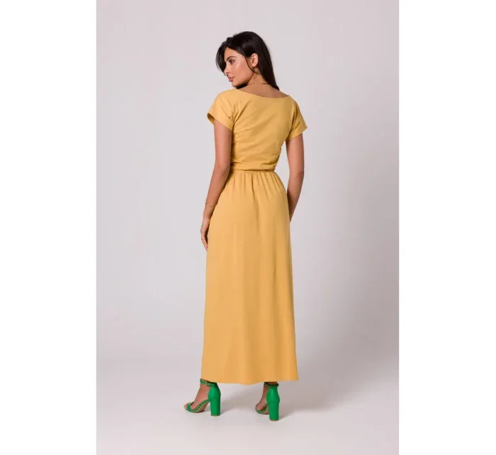 B264 Maxi šaty s elastickým pásom - medové B264 Maxi šaty s elastickým pásom - medové