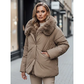 LUNAVI dámska prešívaná zimná bunda s kožušinou light beige FashionStreet TY4665z