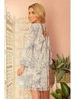 Hannah - Dámske šifónové šaty s výstrihom na chrbte as béžovo-svetlo modrým vzorom typu "Boho" 319-2 Hannah - Dámske šifónové šaty s výstrihom na chrbte as béžovo-svetlo modrým vzorom typu "Boho" 319-2