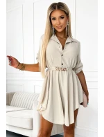 461-1 Košeľové šaty s gombíkmi a zlatým opaskom - BEACH