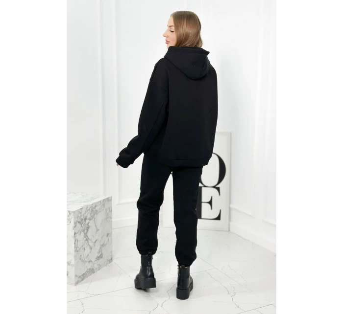 Izolovaná bavlnená súprava, mikina s vyšívacími + nohavicami čierny Izolovaná bavlnená súprava, mikina s vyšívacími + nohavicami čierny