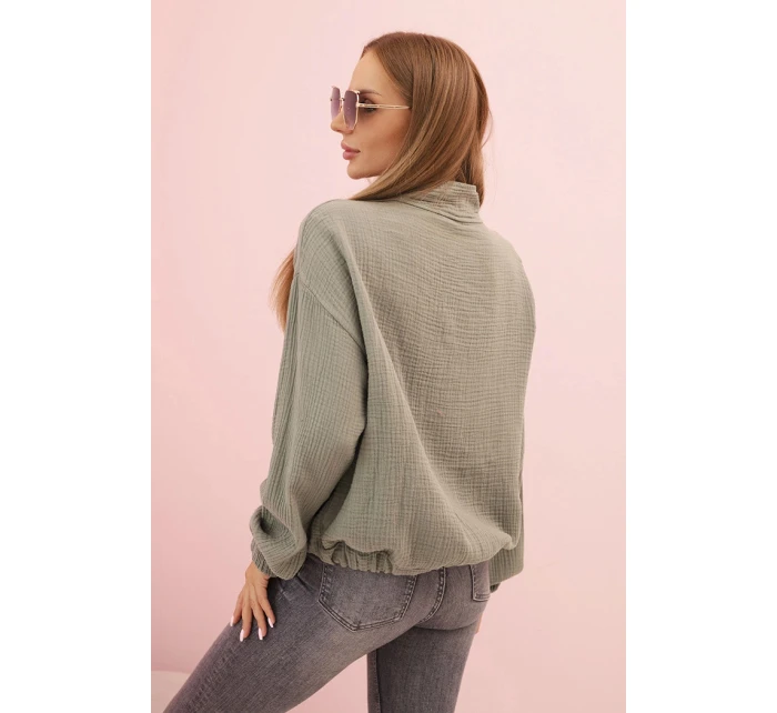 Dámske mušelínové tričko s dlhým rukávom khaki