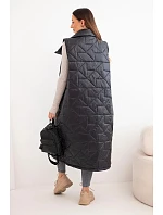 Dámská prošívaná dlouhá vesta s kapsami a se stojáčkem černá