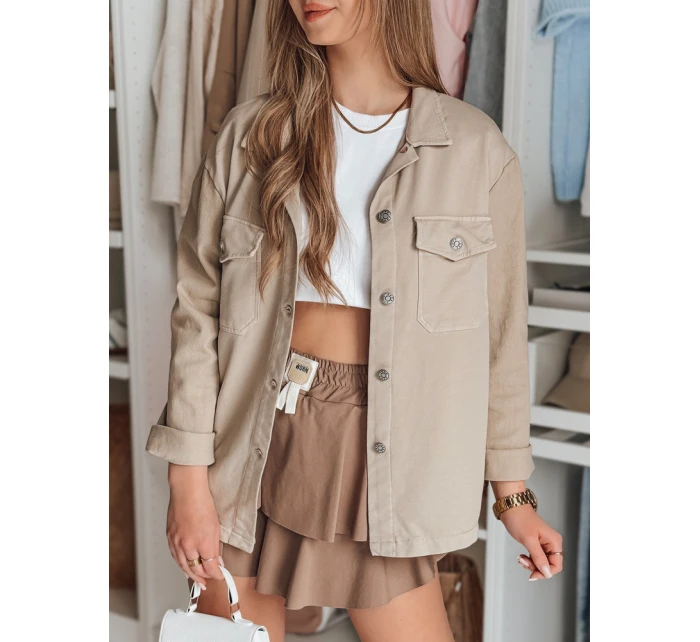 Dámské oversize košilové sako béžové Dstreet model 21987115 - FashionStreet Dámské oversize košilové sako béžové Dstreet model 21987115 - FashionStreet