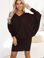 402-9 Pohodlné šaty s dlhými rukávmi - čokoládové