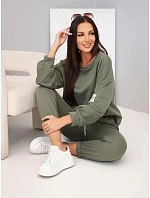 Dámská bavlněná souprava s mikinou a jogger kalhotami khaki