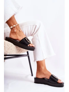 Damskie Modne Skórzane Klapki Czarne Adaline