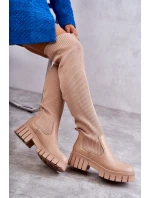 Wysokie Damskie Kozaki Za Kolano Beżowe Austin
