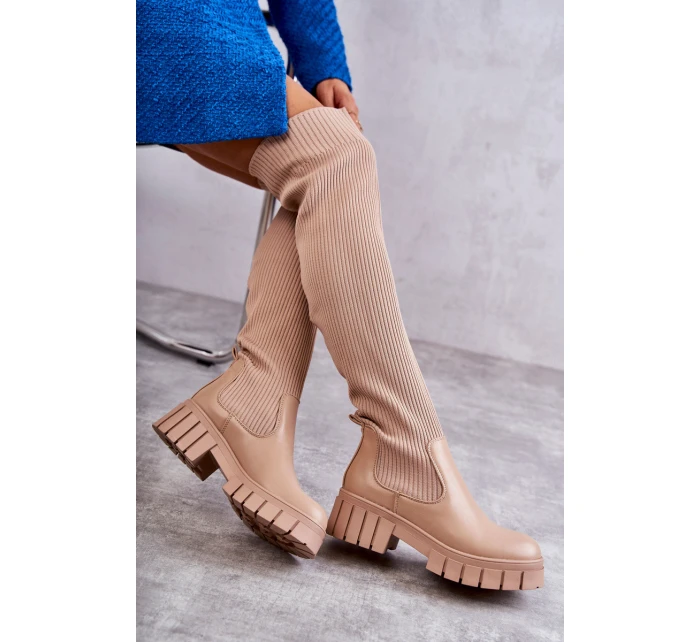 Wysokie Damskie Kozaki Za Kolano Beżowe Austin