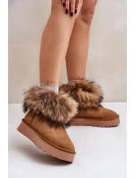 Skórzane Śniegowce Na Platformie Z Futerkiem Camel Avirisa