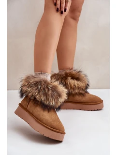 Skórzane Śniegowce Na Platformie Z Futerkiem Camel Avirisa