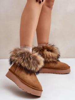 Skórzane Śniegowce Na Platformie Z Futerkiem Camel Avirisa