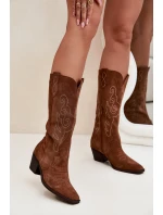 Zamszowe Kozaki Kowbojki Damskie Na Obcasie Camel Karira