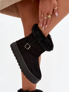 Dámske snežnice na platforme s prackou a kožušinou Jesella - čierne