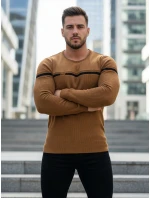 Pánsky sveter ťavej farby cez hlavu FashionStreet WX1625