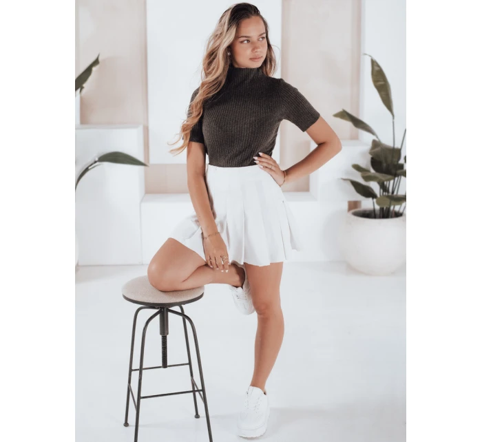 Dámský žebrovaný svetr s krátkým rukávem hnědý Dstreet model 21991056 - FashionStreet