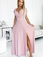 411-6 CRYSTAL trblietavé dlhé šaty s výstrihom - BRUCE PINK
