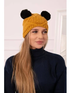 Fleecová čiapka 2 brmbolce K291 horčica