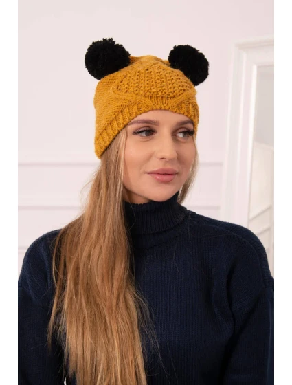 Fleecová čiapka 2 brmbolce K291 horčica Fleecová čiapka 2 brmbolce K291 horčica