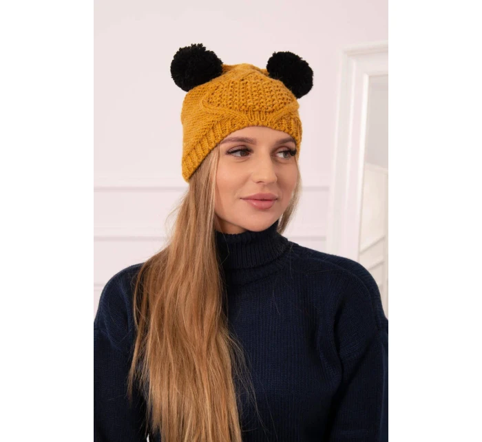 Fleecová čiapka 2 brmbolce K291 horčica Fleecová čiapka 2 brmbolce K291 horčica