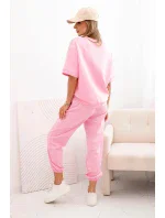 Dámsky viskózový set s krátkym rukávom a nohavicami svetloružový